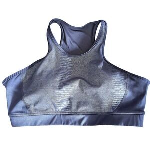 Zyia Active Brilliant Black Kakadu Mesh Sports High Neck Bra Croc Print  XXL‎